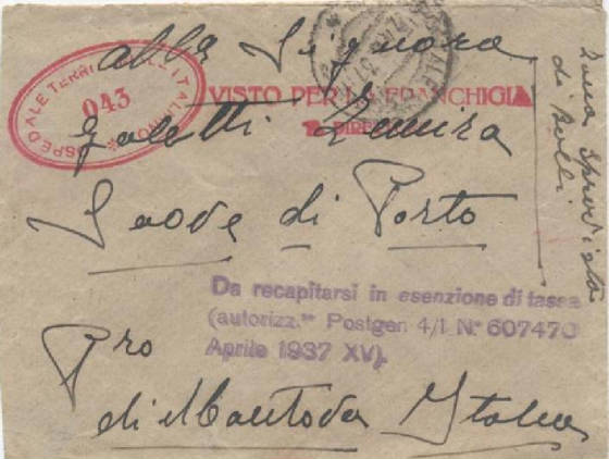 ITALIAN WAR ZONE MAIL WITH NO STAMPS (taxed)